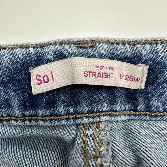 SO High Rise Straight Distressed Raw Hem Women's size 1 Medium Blue Denim jeans - Picture 3 of 4